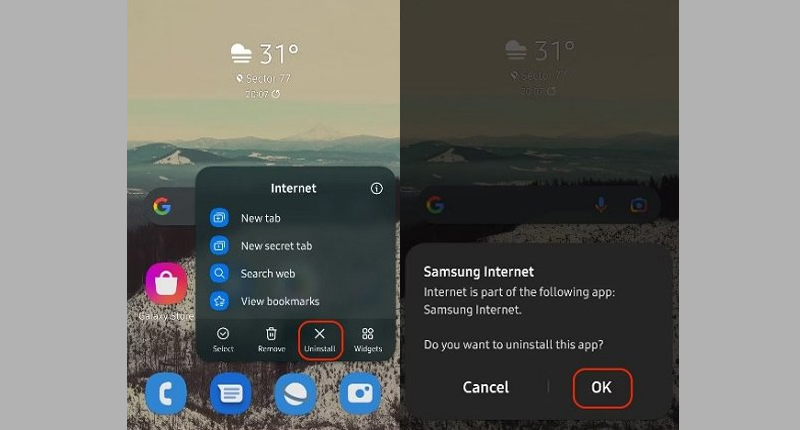 Chọn Uninstall và chọn OK để xóa ứng dụng khỏi màn hình chính điện thoại