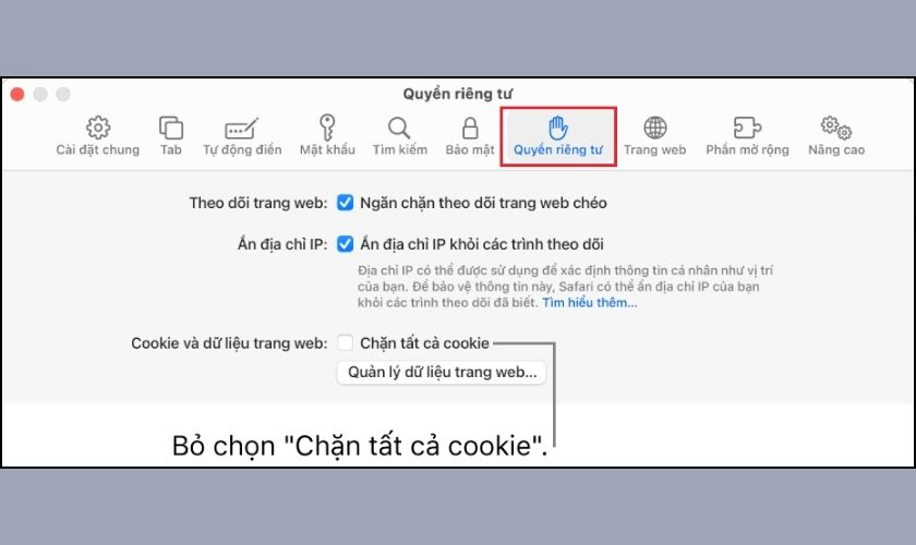Cách tắt và bật cookie Safari trên Macbook